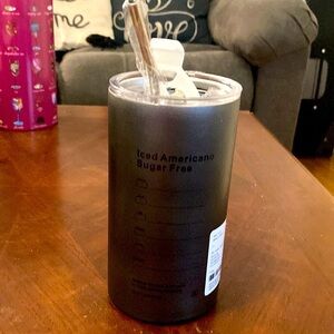 Iced Americano Stainless tumbler with steel reusable  straw.